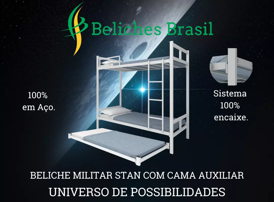 Beliche Militar com Cama Auxiliar 100% em Aço e de Encaixe.